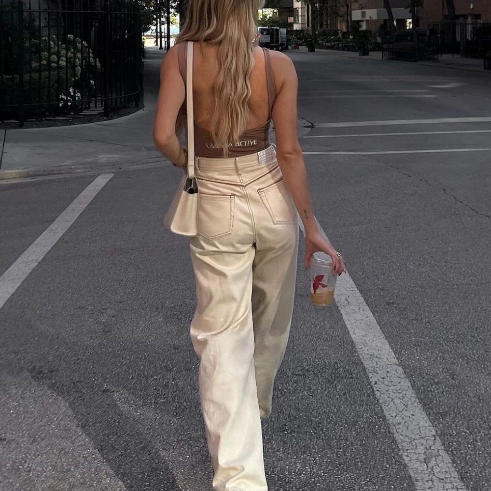 cream high waist straight leg denim